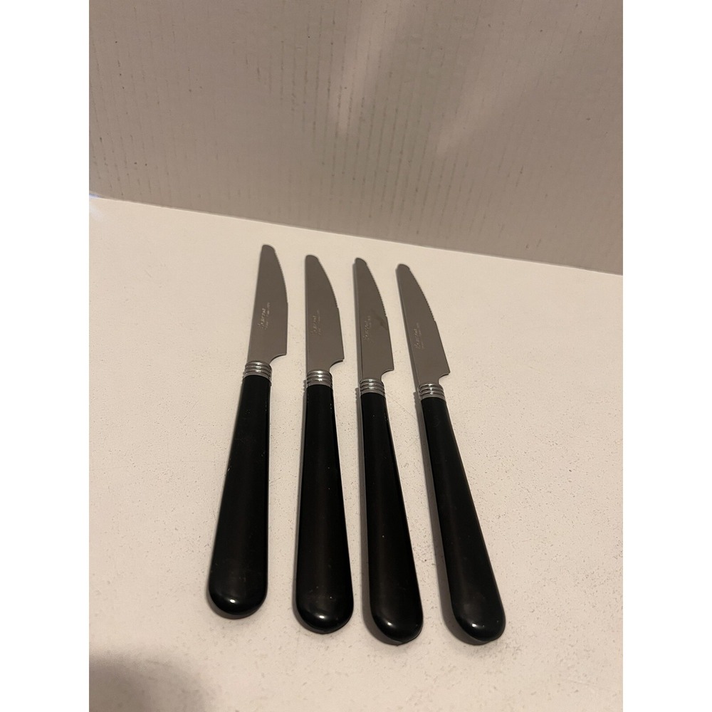 GIBSON‎ Knives Flatware Vintage Utensils 4pc Retro Black Handles Flatware